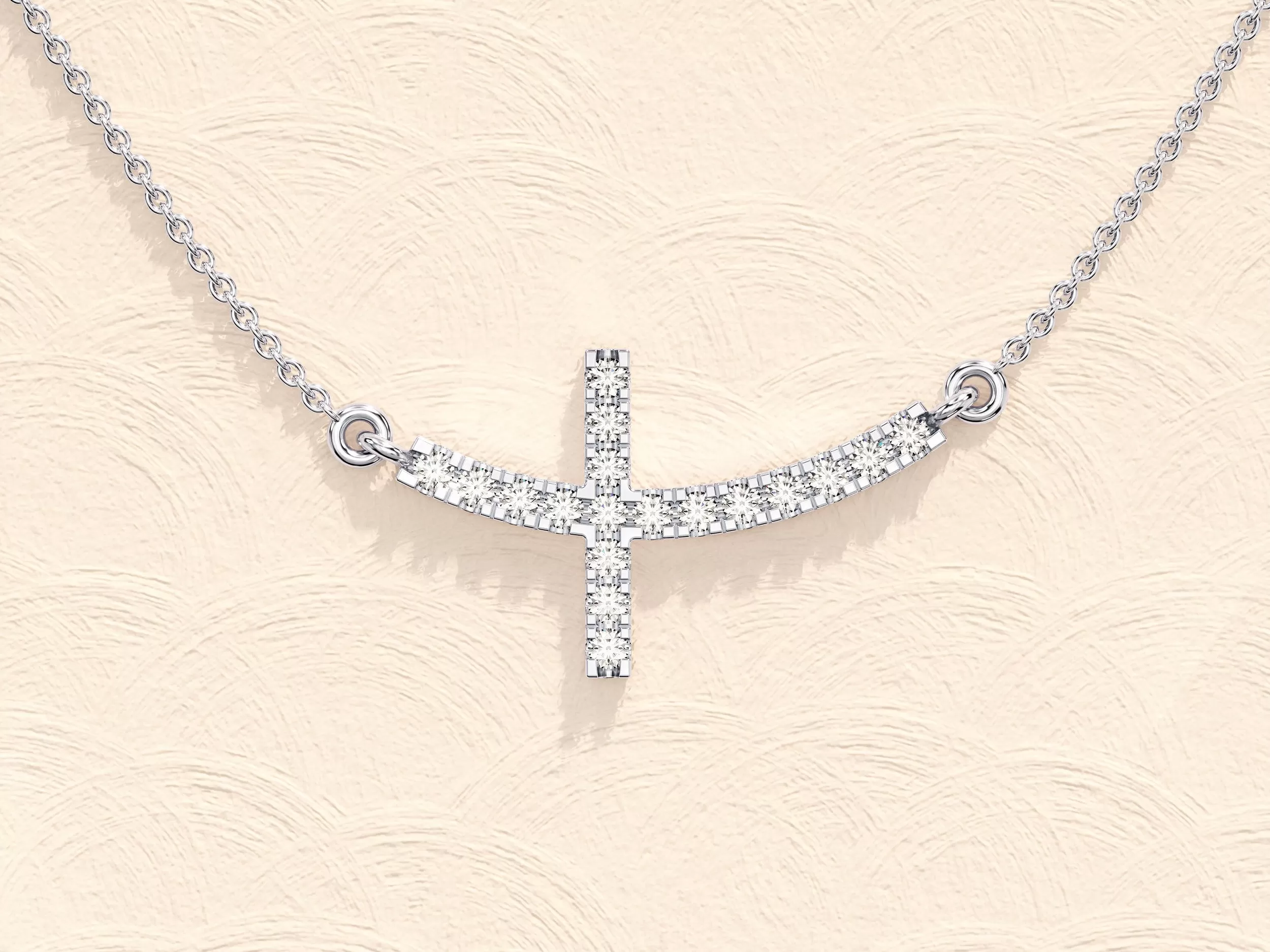 0.27 TCW Round Moissanite Diamond Sideways Cross Necklace