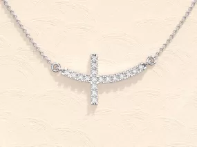 0.27 TCW Round Moissanite Diamond Sideways Cross Necklace