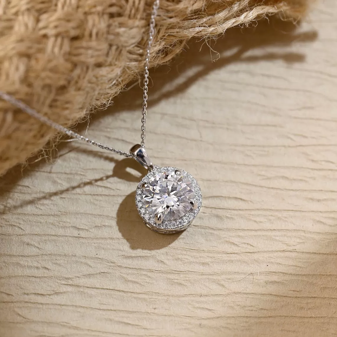 0.50 CT Round Moissanite Diamond Halo Necklace