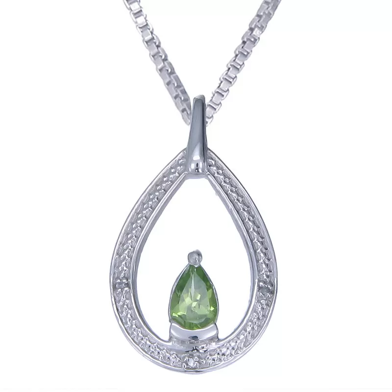 0.67 cttw Peridot And Diamond Pendant Necklace .925 Sterling Silver 8x5 MM Pear