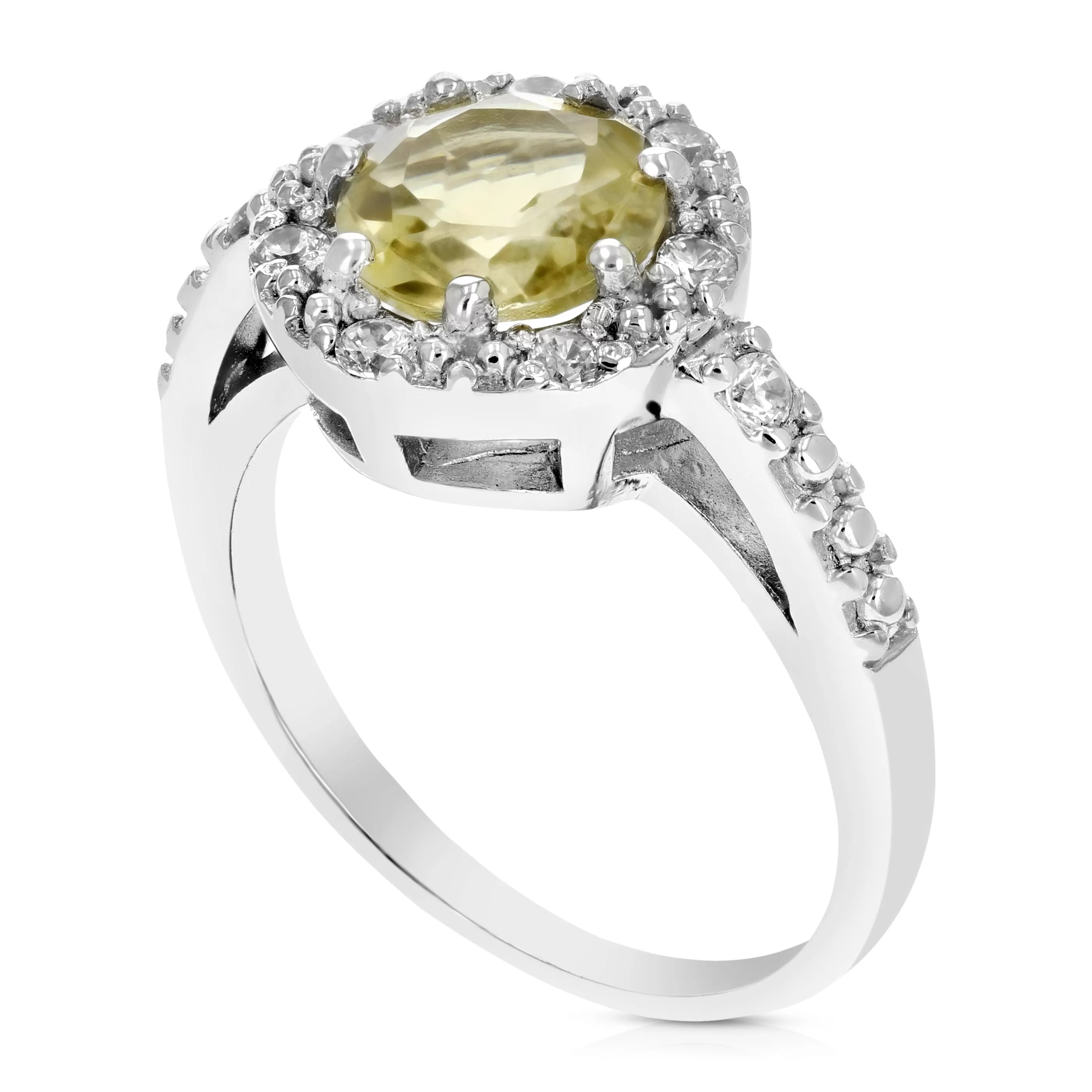 0.70 cttw Lemon Quartz Ring .925 Sterling Silver with Rhodium Round Shape 7 MM