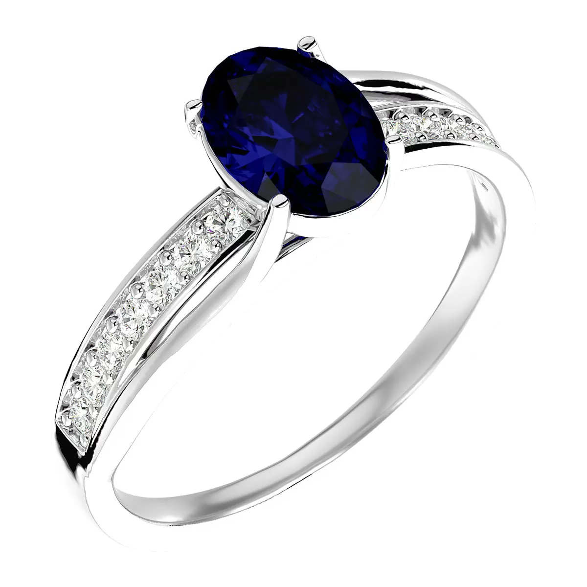 1 1/2 Carat Oval Shape Created Sapphire And Diamond Ring In Sterling Silver