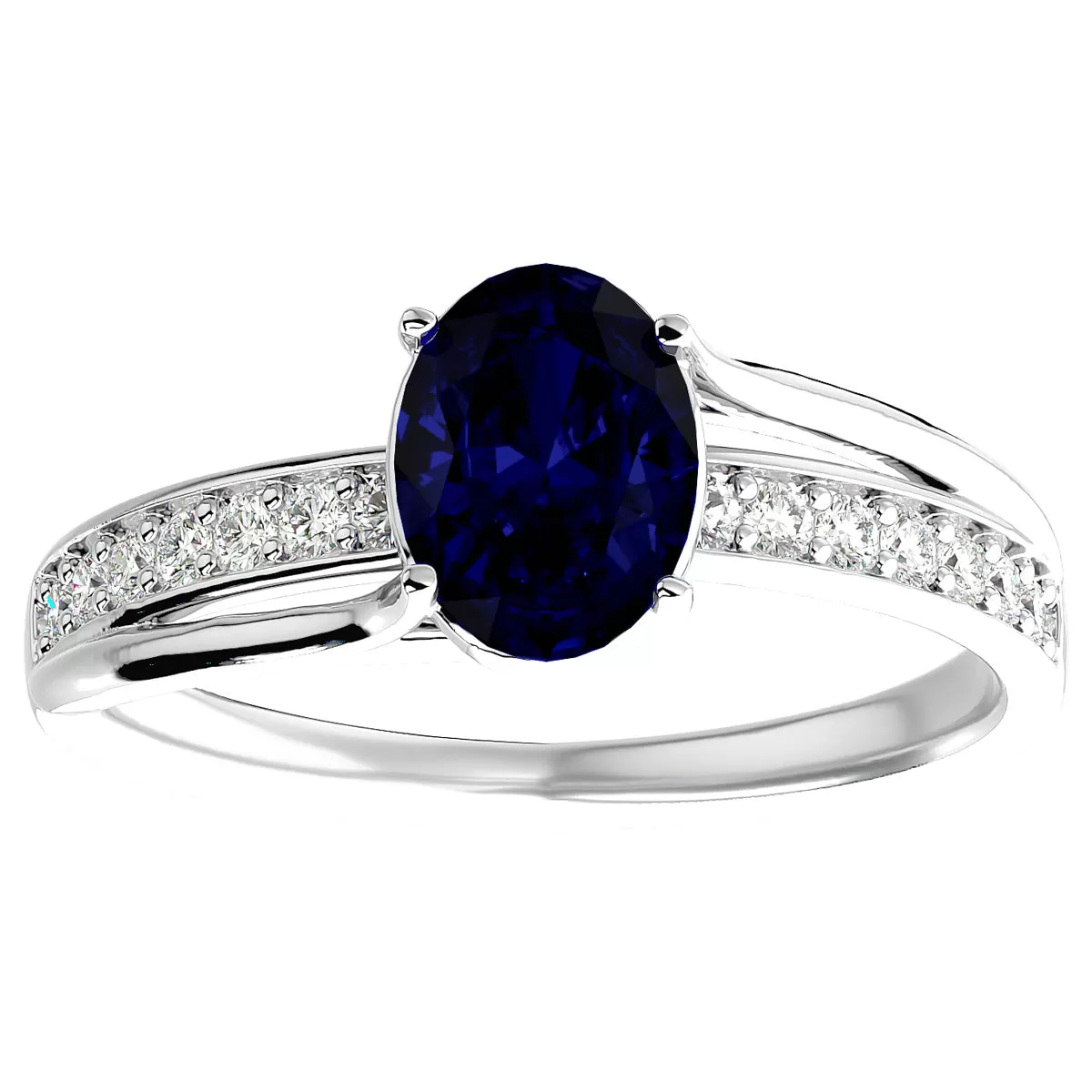 1 1/2 Carat Oval Shape Created Sapphire And Diamond Ring In Sterling Silver