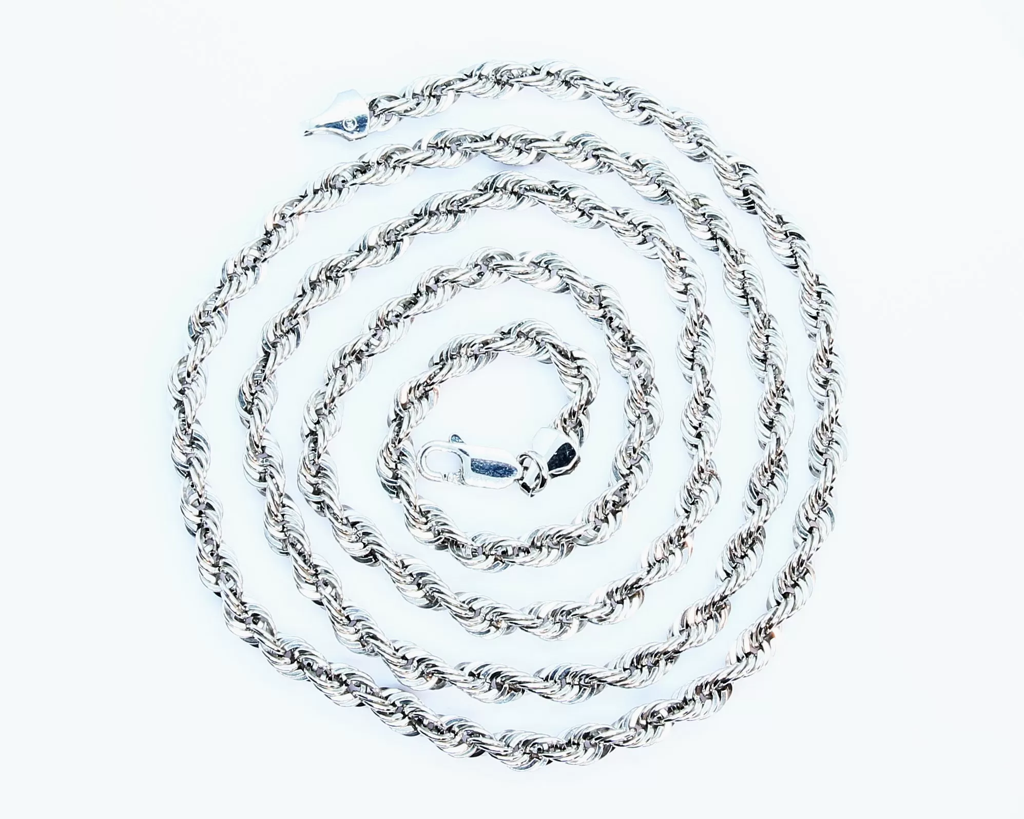 10k 3mm White Gold Light Weight Diamond Cut Rope Chains