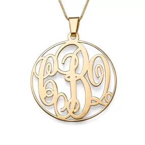 14K Solid Gold Rimmed Monogram Necklace