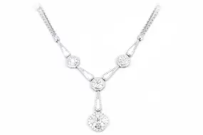 14K White Gold 2.6 Carat Total Weight Round Diamond Halo Pendant Drop Necklace