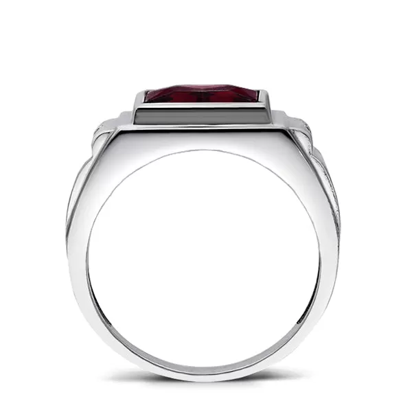 14K White Gold Engagement Ring Red Ruby and 0.04ct Natural Diamond Ring