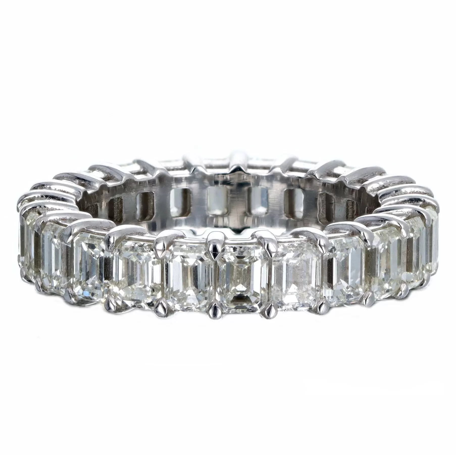 18K White Gold 4.56 Carat Total Weight Emerald Cut Diamond Eternity Wedding Band