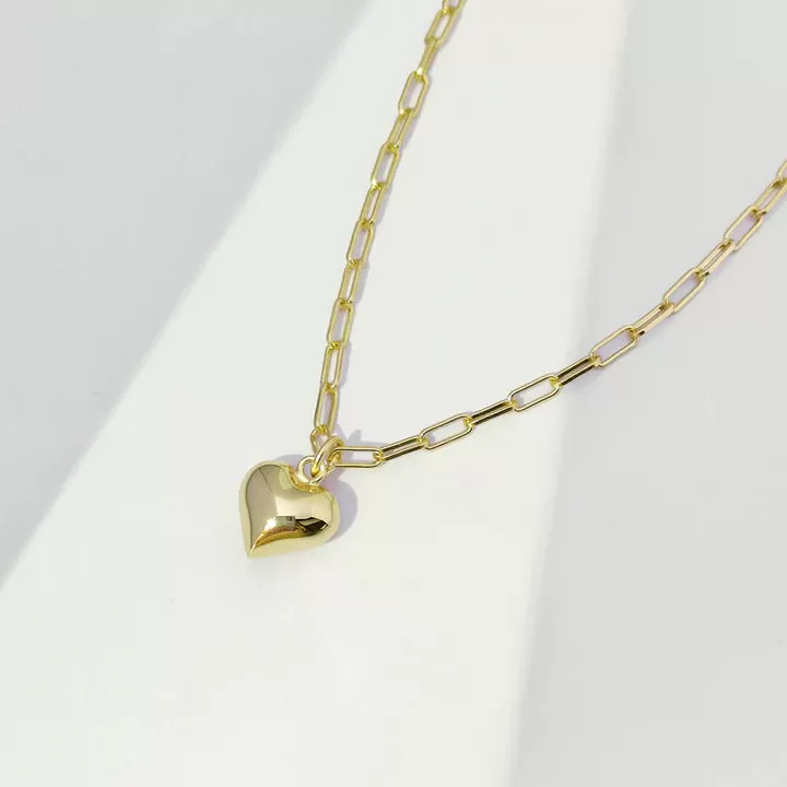 18k/925 Vermeil Paper Clip Necklace with Heart Charm