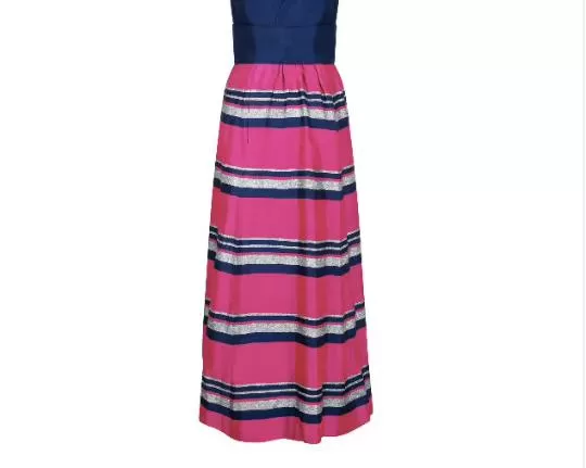 1960s By Roter Navy Blue Pink and Silver Banded Dress