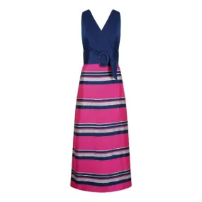 1960s By Roter Navy Blue Pink and Silver Banded Dress