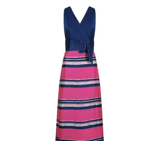 1960s By Roter Navy Blue Pink and Silver Banded Dress