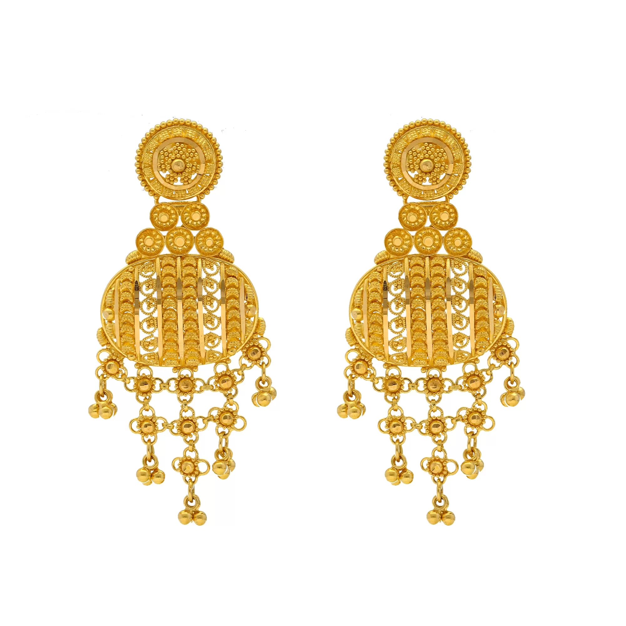 22K Yellow Gold Beaded Filigree Earrings (17.2gm)