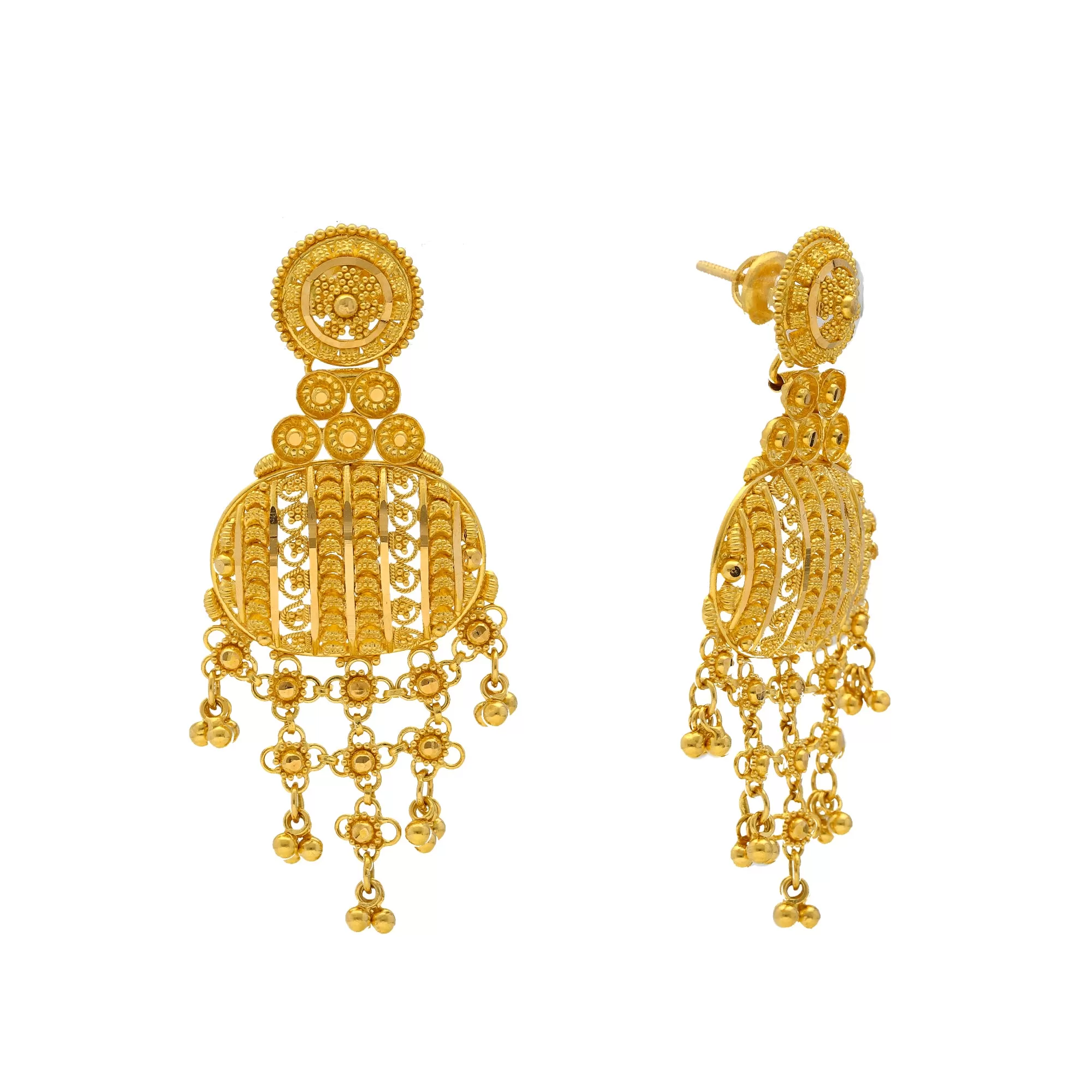 22K Yellow Gold Beaded Filigree Earrings (17.2gm)