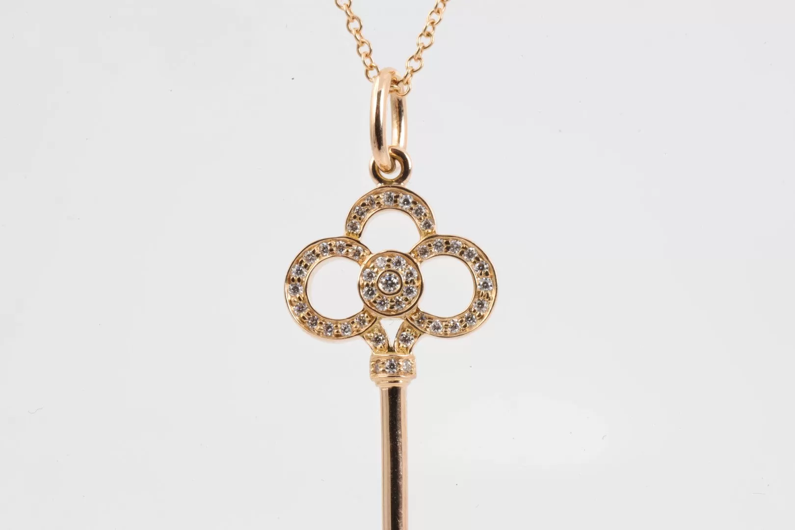 23.5'' Tiffany & Co. 18k Rose Gold 0.24tcw Diamond Key Pendant Necklace (5.25g.)