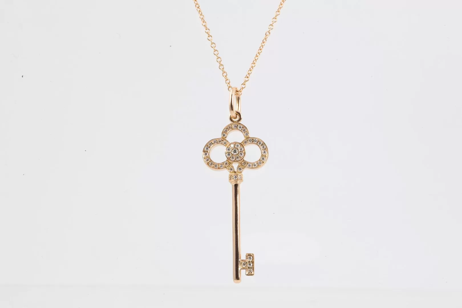 23.5'' Tiffany & Co. 18k Rose Gold 0.24tcw Diamond Key Pendant Necklace (5.25g.)