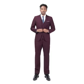 3-Piece One Button Formal Suit Dark Red Suit