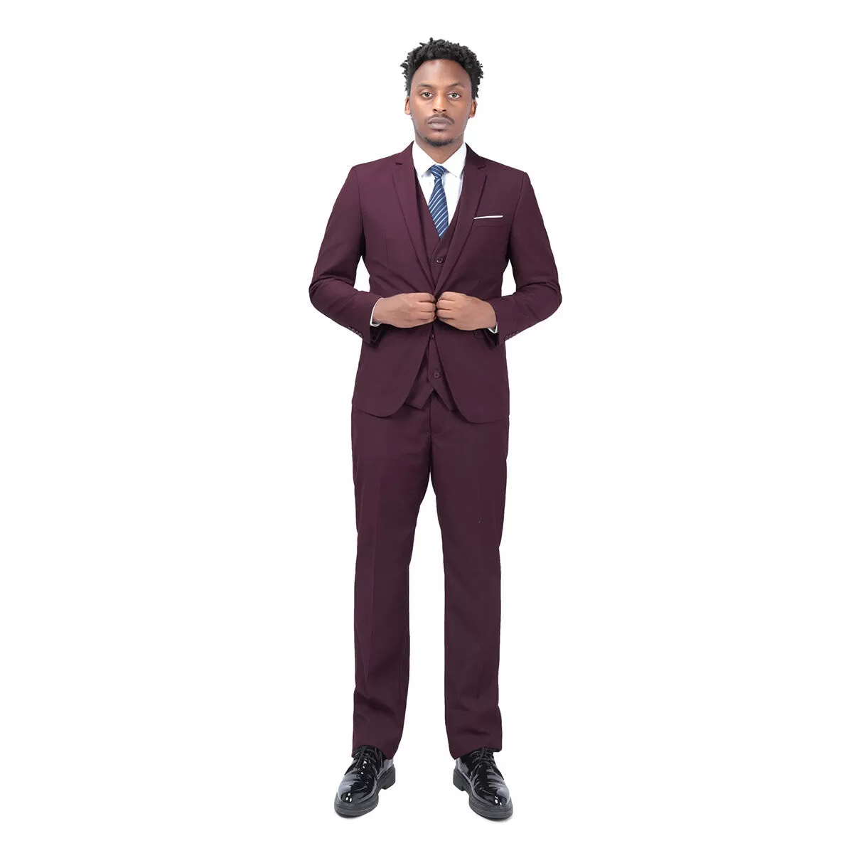 3-Piece One Button Formal Suit Dark Red Suit