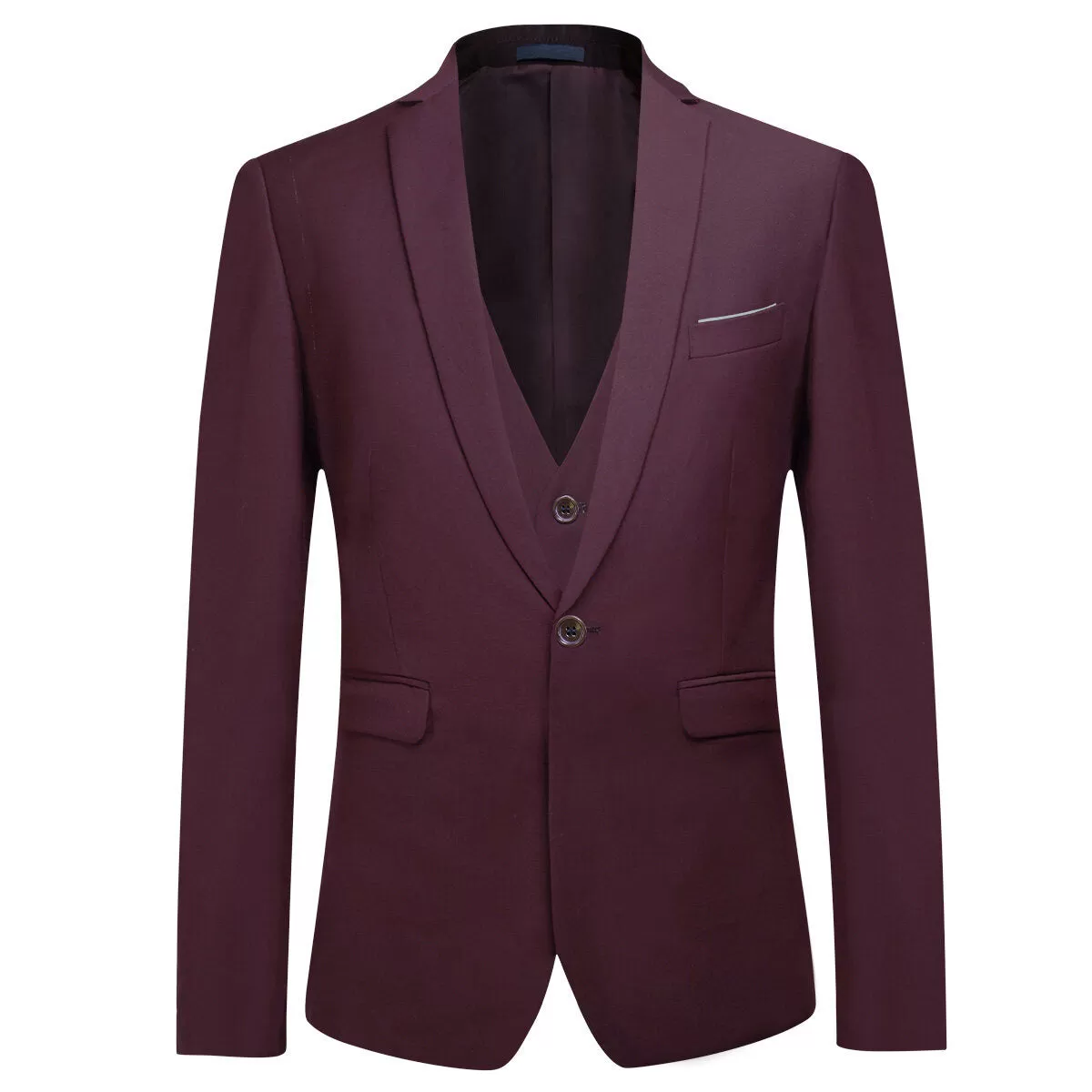 3-Piece One Button Formal Suit Dark Red Suit