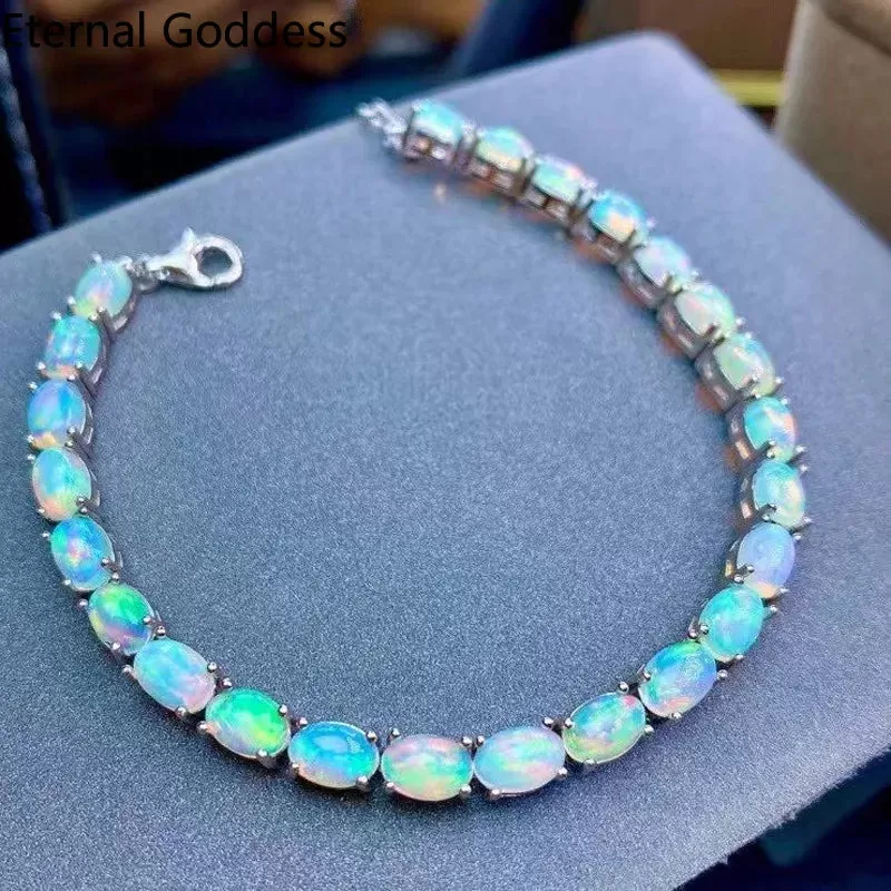 4*6mm Opal Stones 925 Sterling Silver Bracelet