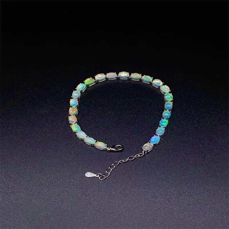 4*6mm Opal Stones 925 Sterling Silver Bracelet