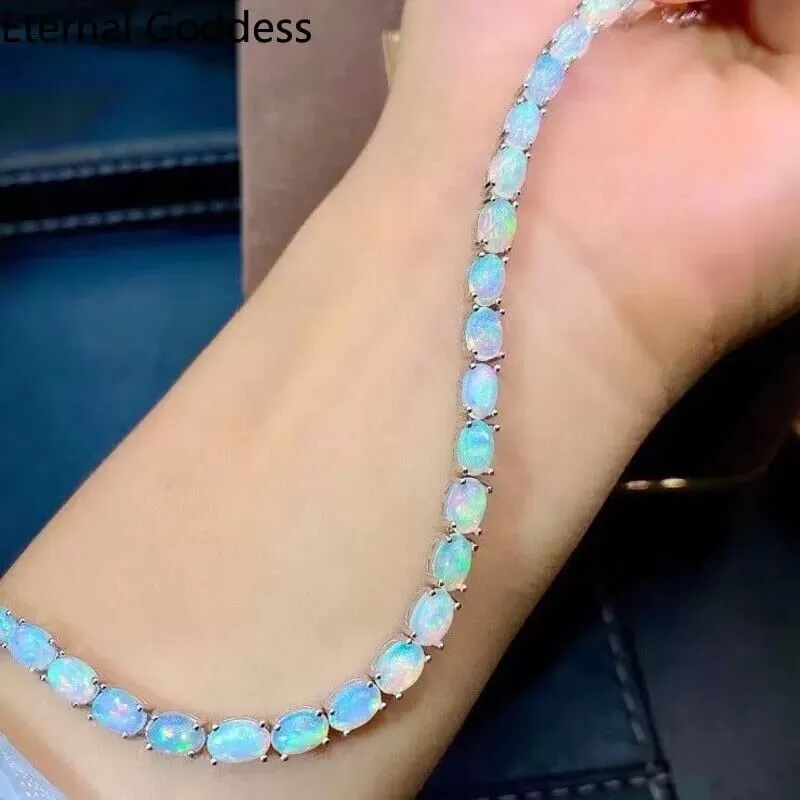 4*6mm Opal Stones 925 Sterling Silver Bracelet