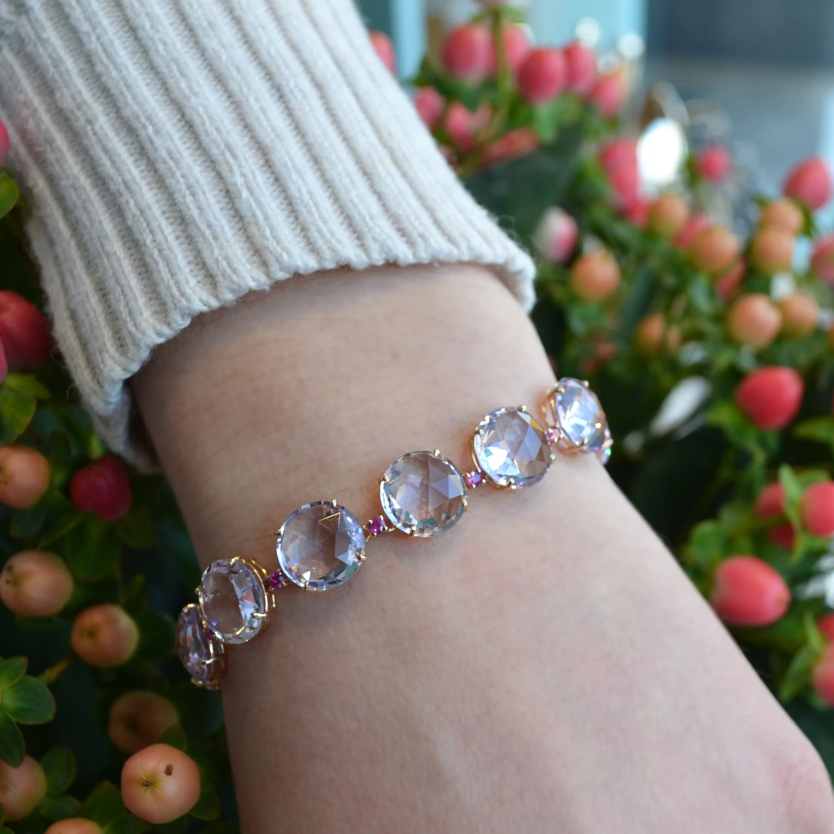 A & Furst - Lilies - Bracelet with Rose de France and Pink Sapphires, 18k Rose Gold