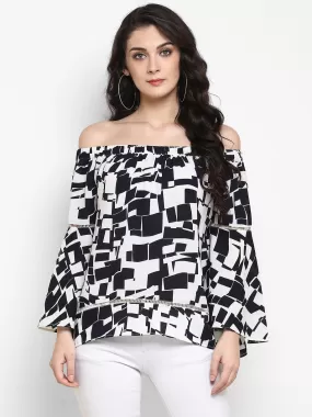 Abstract Print Off-Shoulder Top