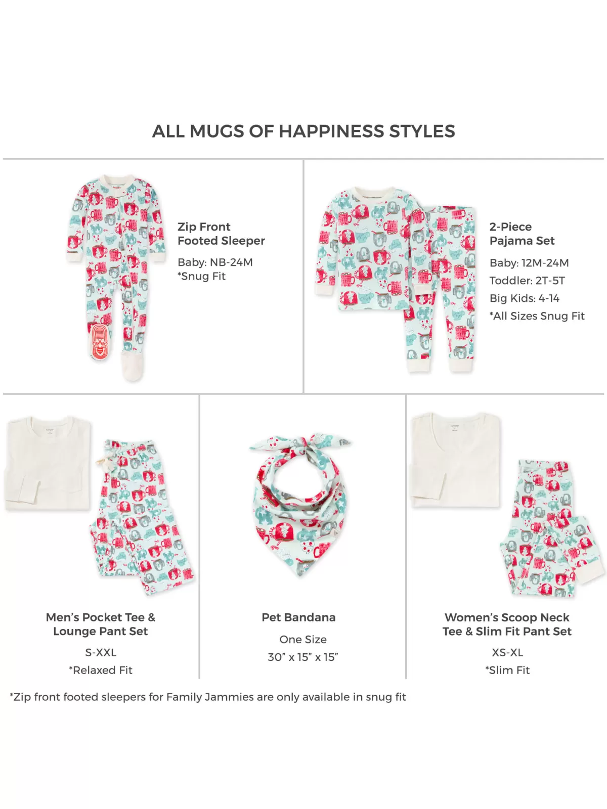 Adult Men's Pocket Tee Pajama Set, Mugs Of Happiness