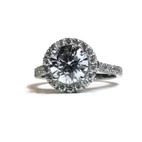 AF Jewelers Mounting Halo Ring for 1 Round Diamond approx 1.50 carat mm 7.20 with Diamonds, 18k White Gold