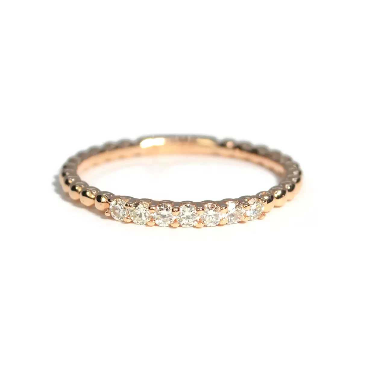 AFJ Diamond Collection - Mini Ball Band Ring with Diamonds, Rose Gold