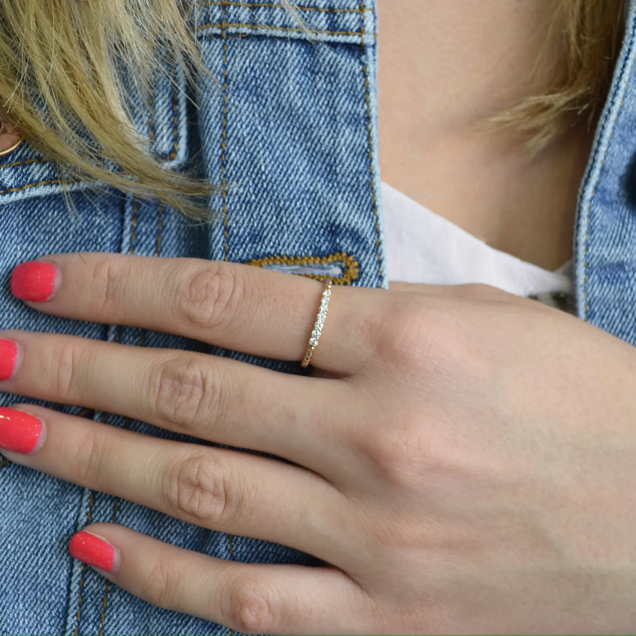 AFJ Diamond Collection - Mini Ball Band Ring with Diamonds, Rose Gold