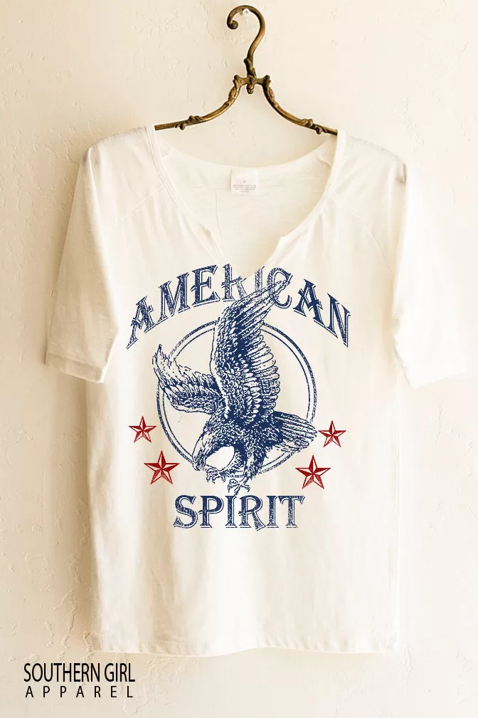 American Spirit Short Sleeve Notched Neck Graphic T-Shirt