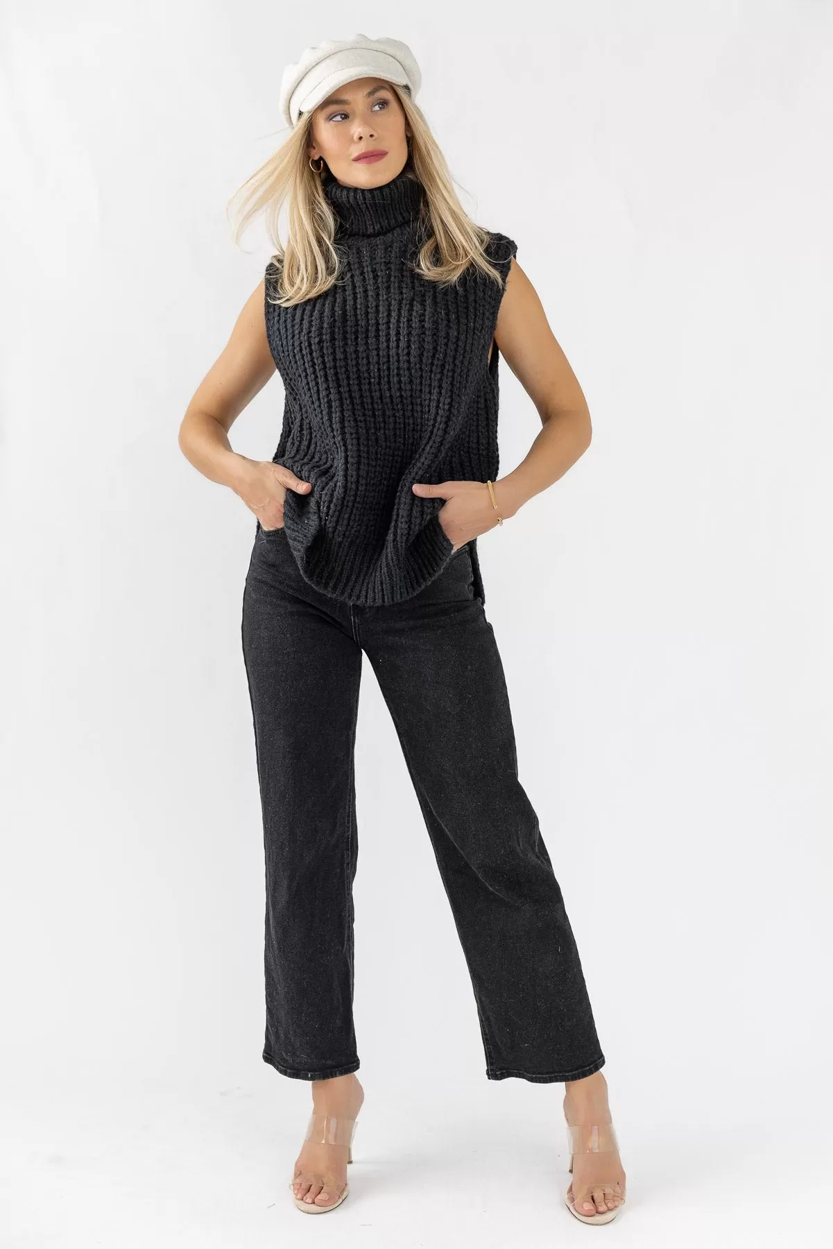 Aniyah Black Turtleneck Sweater Vest - Final Sale