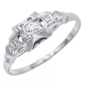 Antique 18K White Gold 0.17 TCW Diamond Art Deco Band Ring Size 6.5