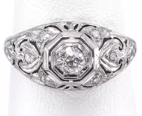 Antique 18K White Gold 0.40 TCW Old Euro Diamond Art Deco Band Ring