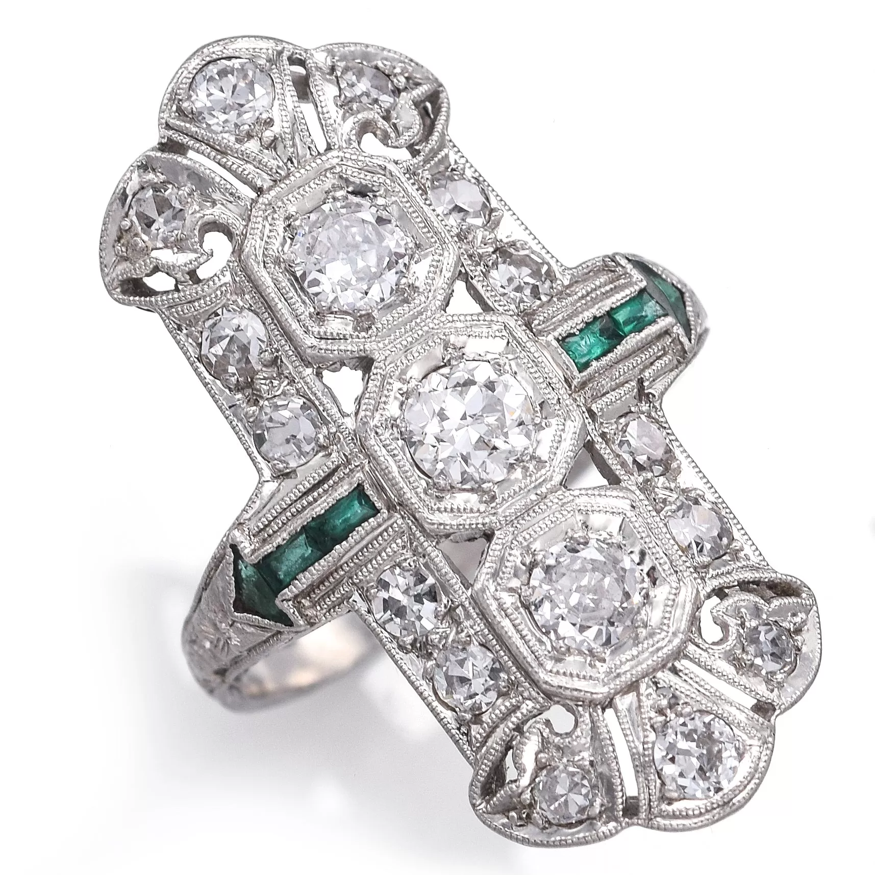 Antique Platinum 1.07 TCW Diamond & Green Paste Art Deco Cocktail Ring E/F VVS