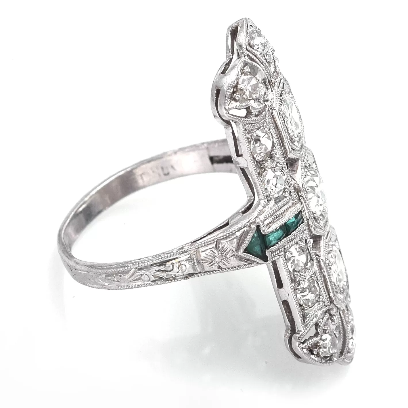 Antique Platinum 1.07 TCW Diamond & Green Paste Art Deco Cocktail Ring E/F VVS