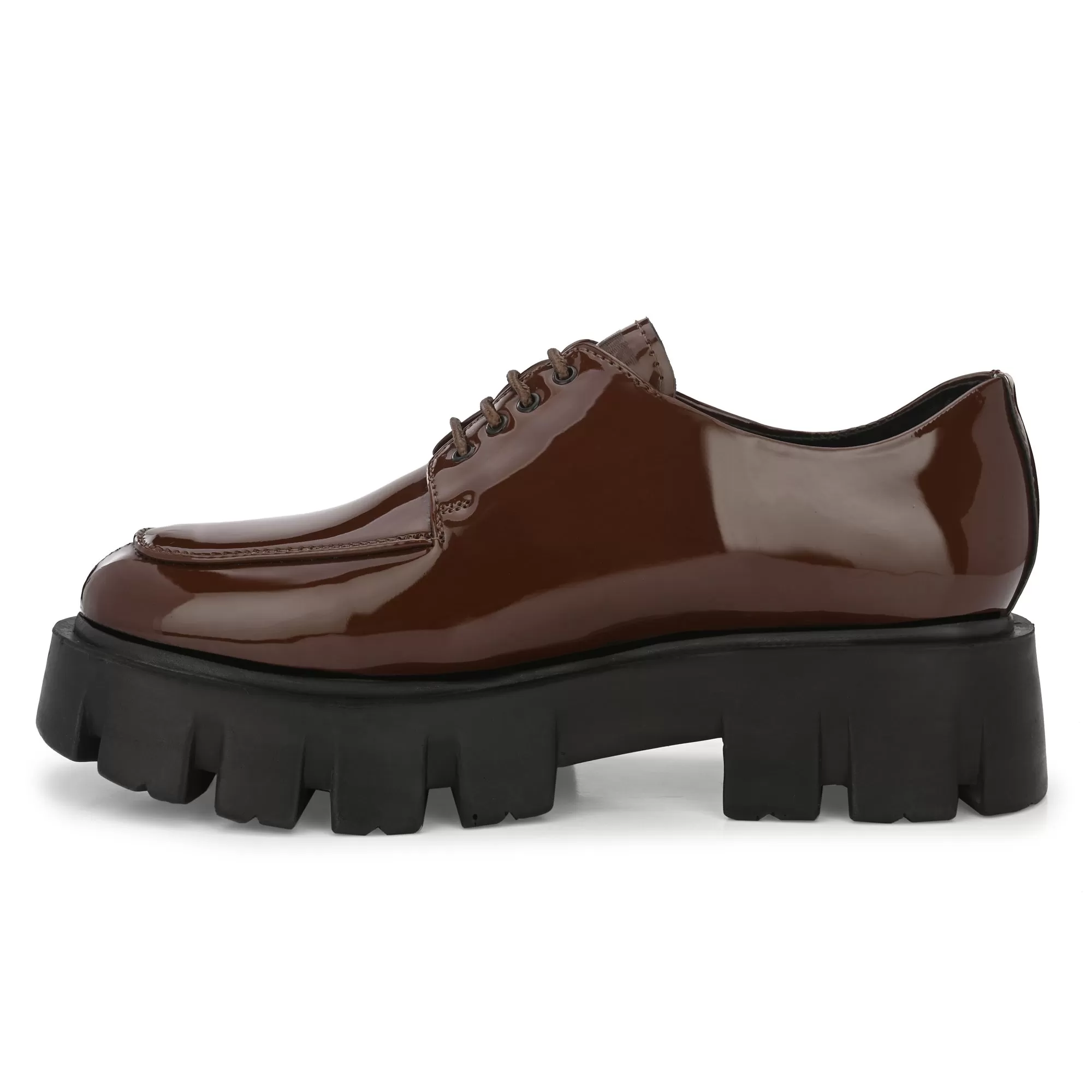 Attitudist Unisex Brown Super Glossy High Heel Formal Derby Shoes