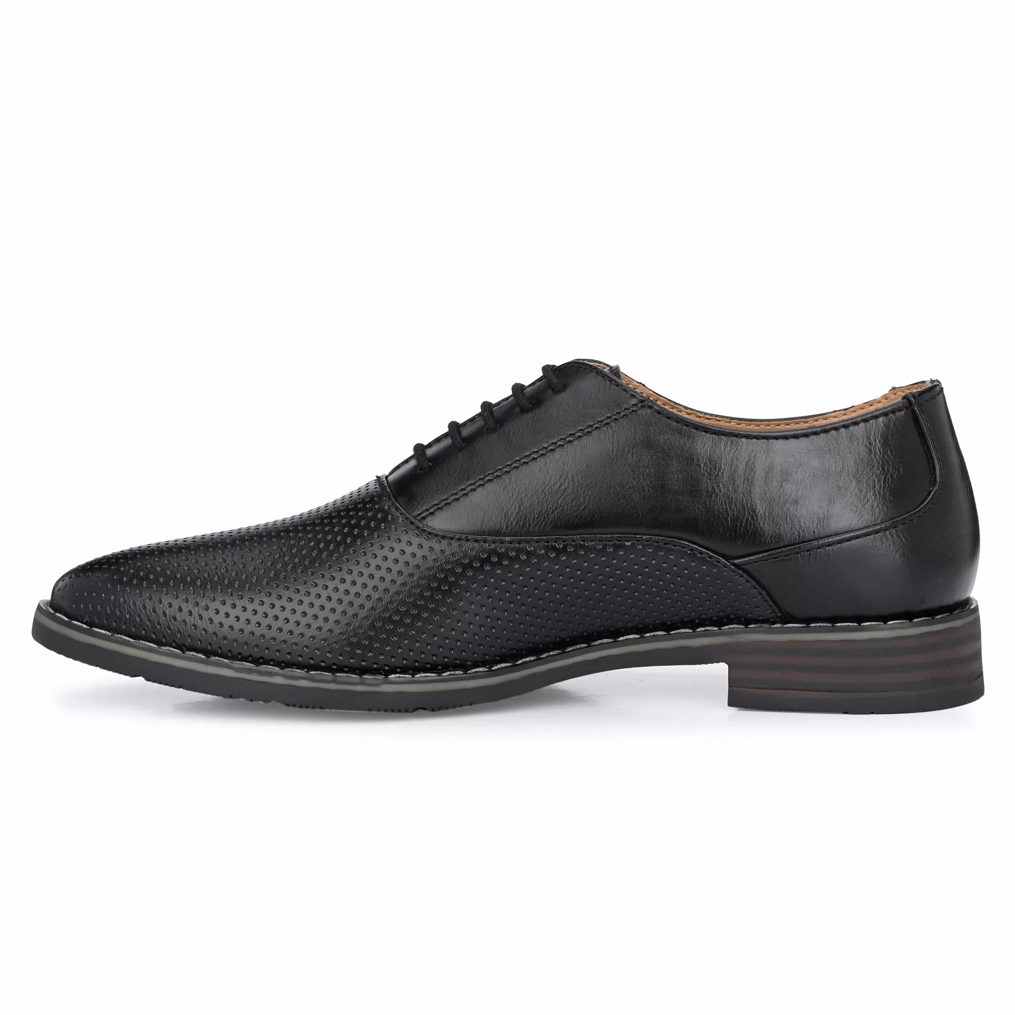 Attitudist Unisex Handcrafted Oxford Black Formal Laceup Derby Shoes With Dotted Texture