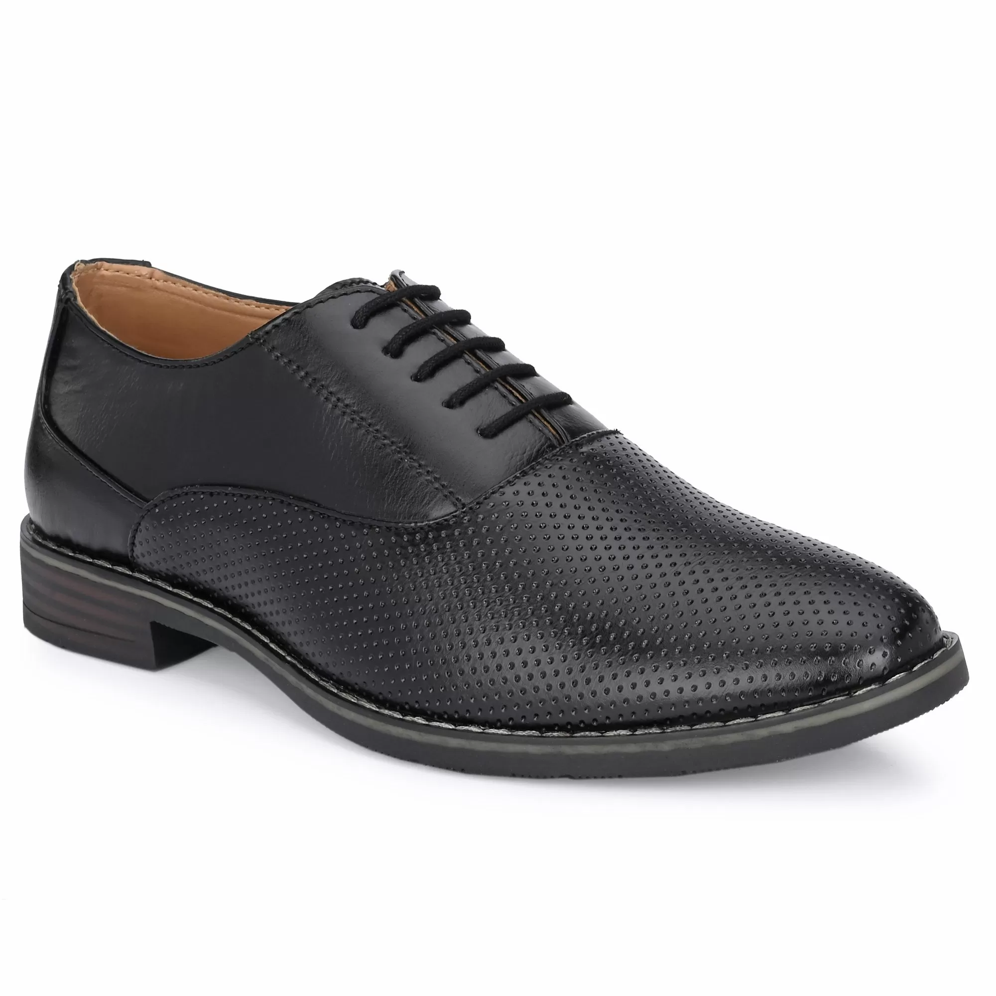 Attitudist Unisex Handcrafted Oxford Black Formal Laceup Derby Shoes With Dotted Texture