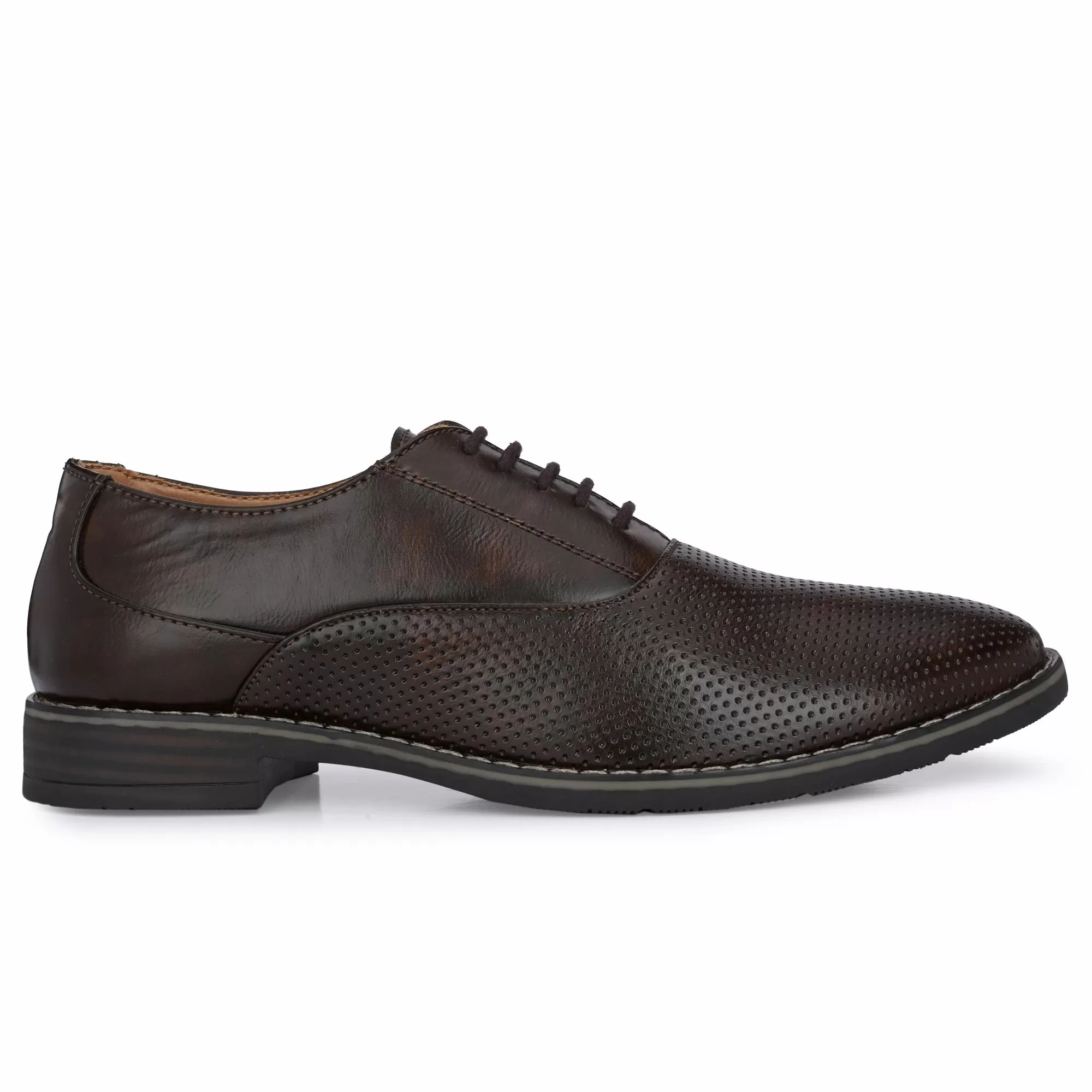 Attitudist Unisex Handcrafted Oxford Brown Formal Laceup Derby Shoes With Dotted Texture