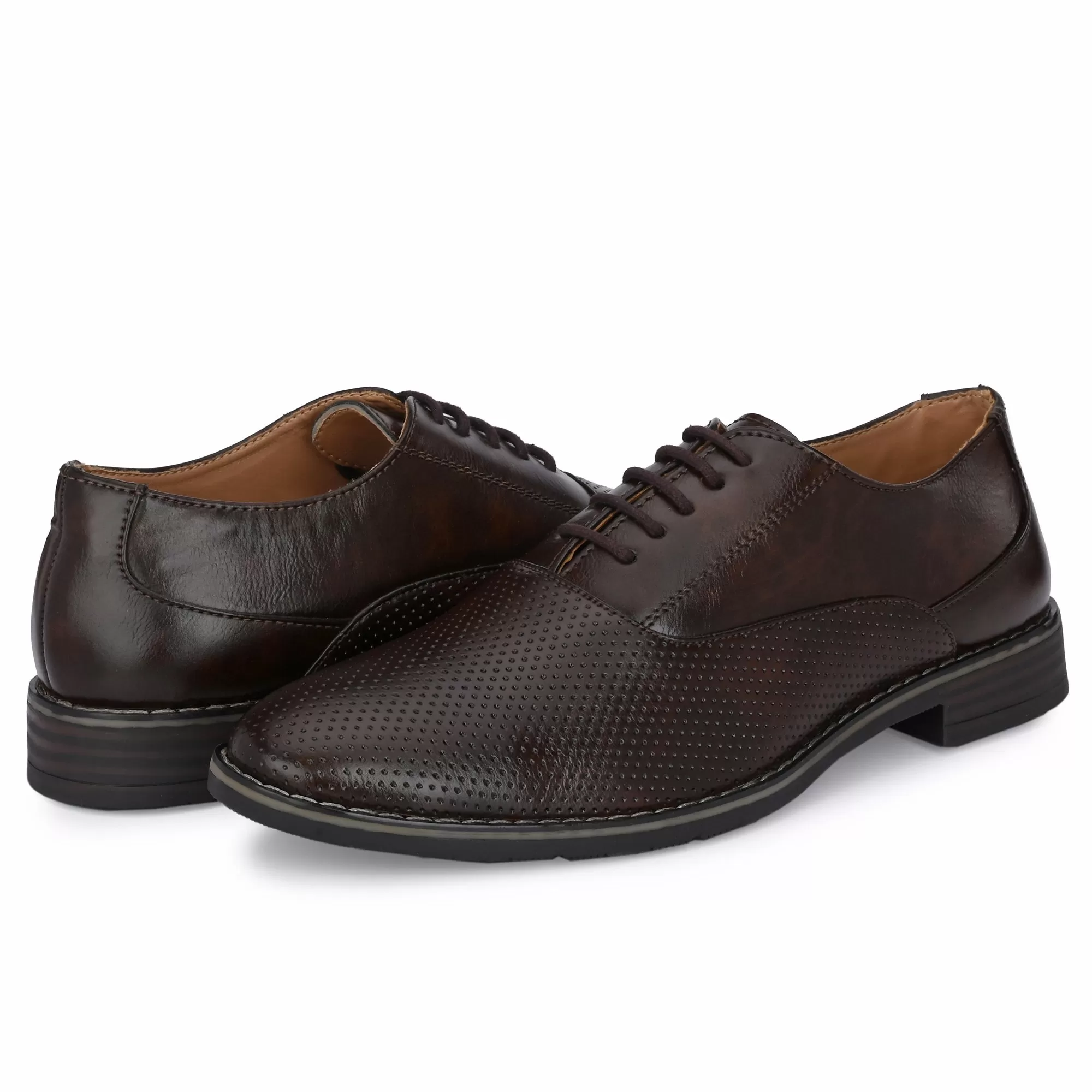 Attitudist Unisex Handcrafted Oxford Brown Formal Laceup Derby Shoes With Dotted Texture