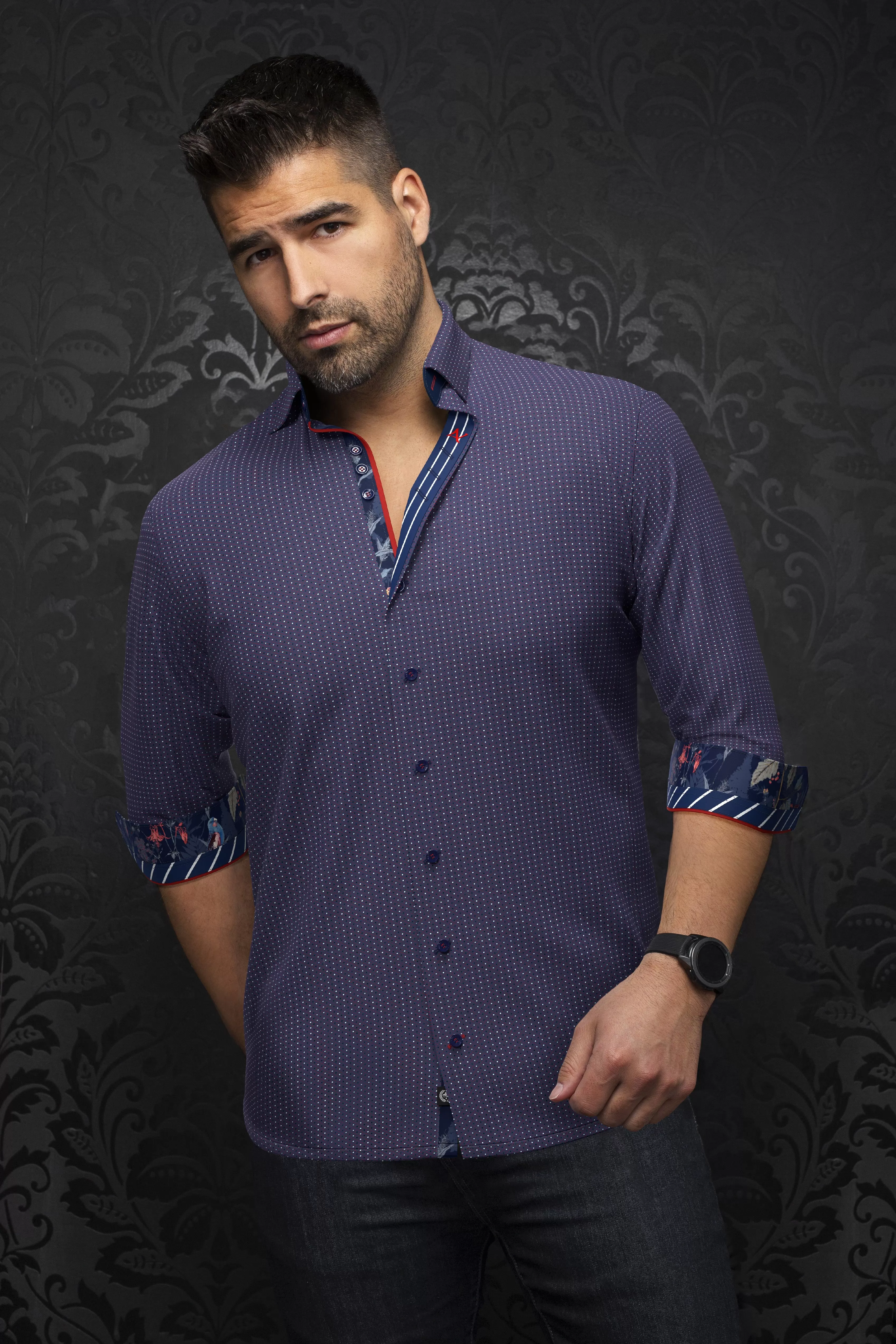 Au Noir Stretch Shirt | Salazar Dark Blue Red