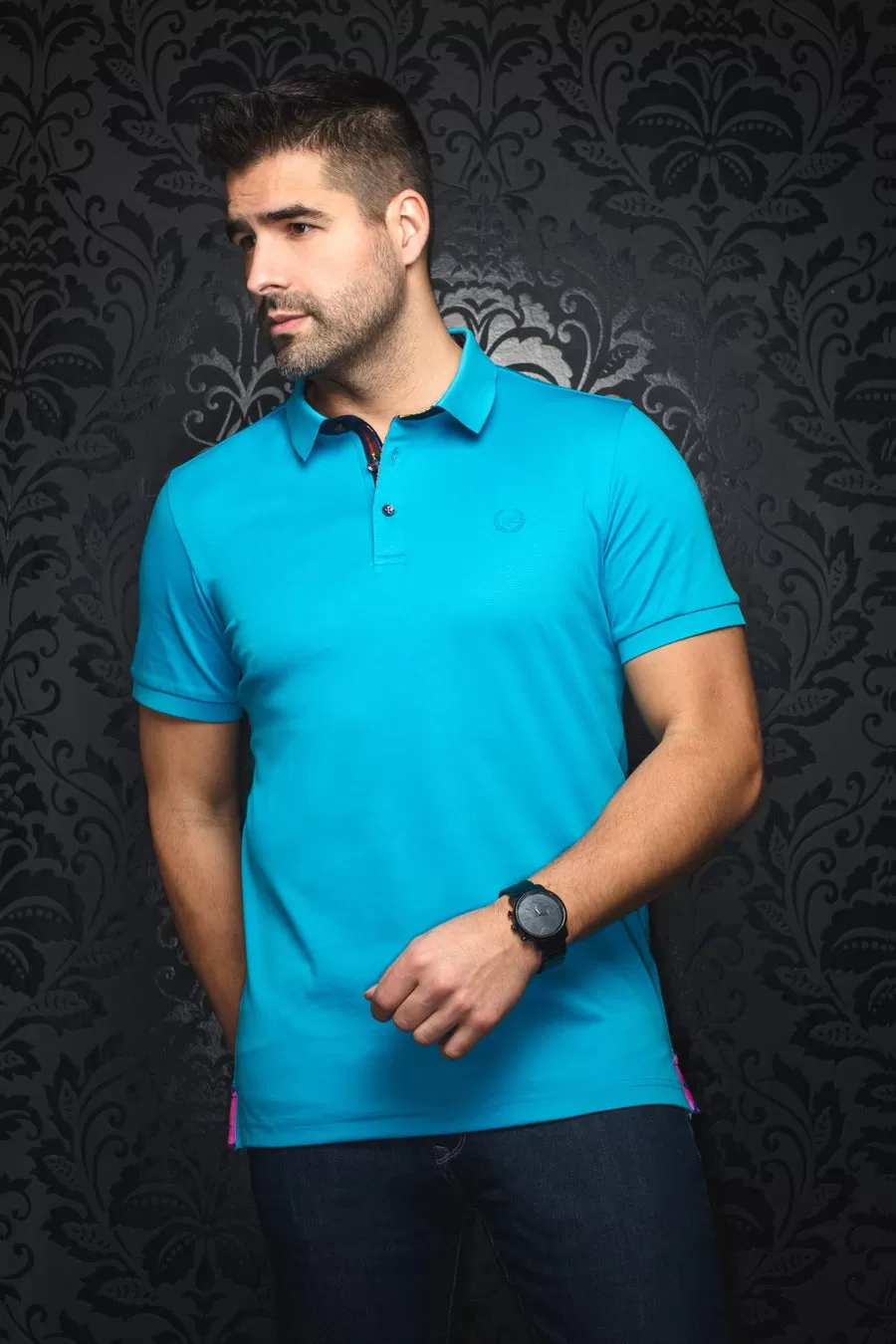 Au Noir Stretch Short-Sleeve Polos | Eagle Turquoise