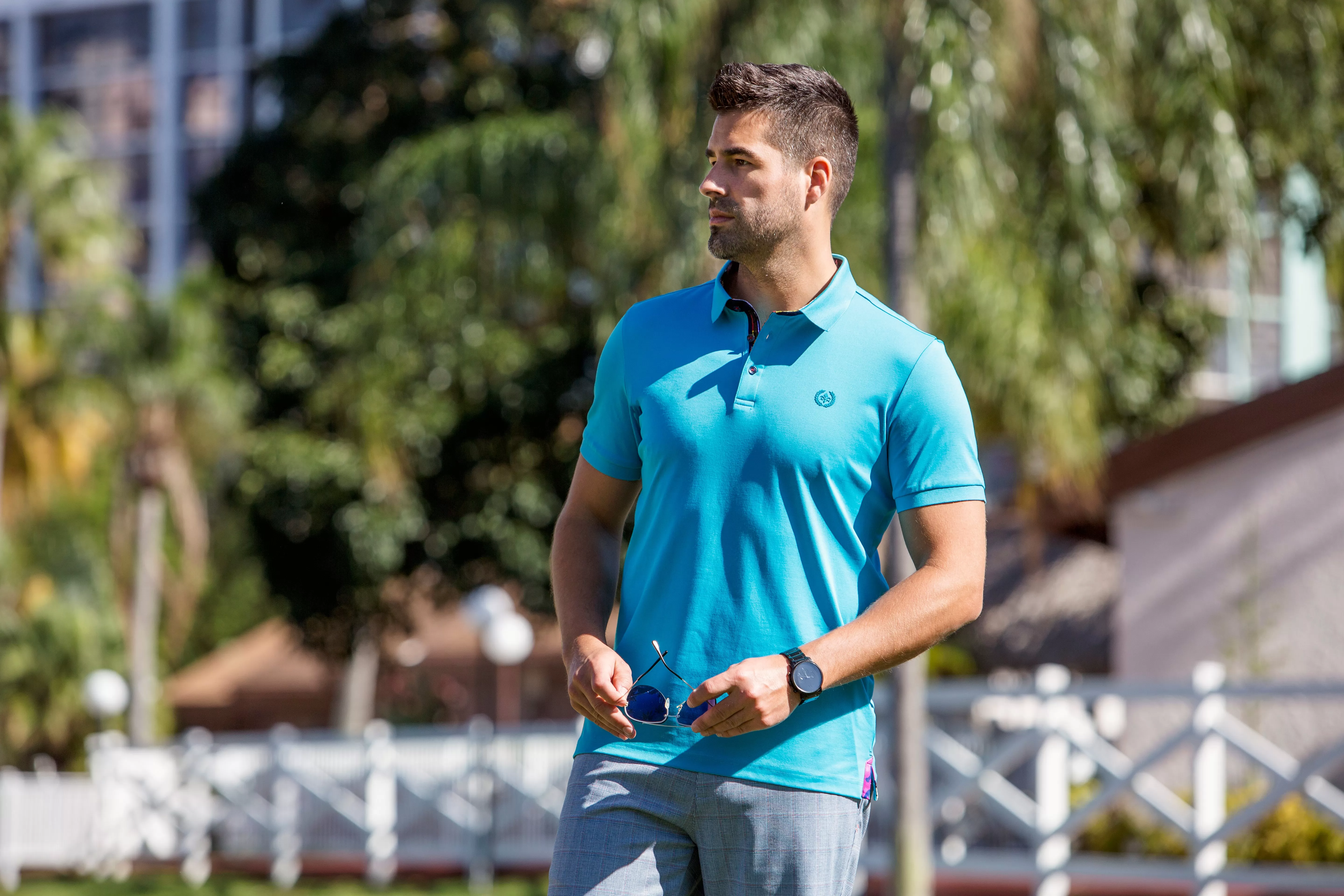 Au Noir Stretch Short-Sleeve Polos | Eagle Turquoise