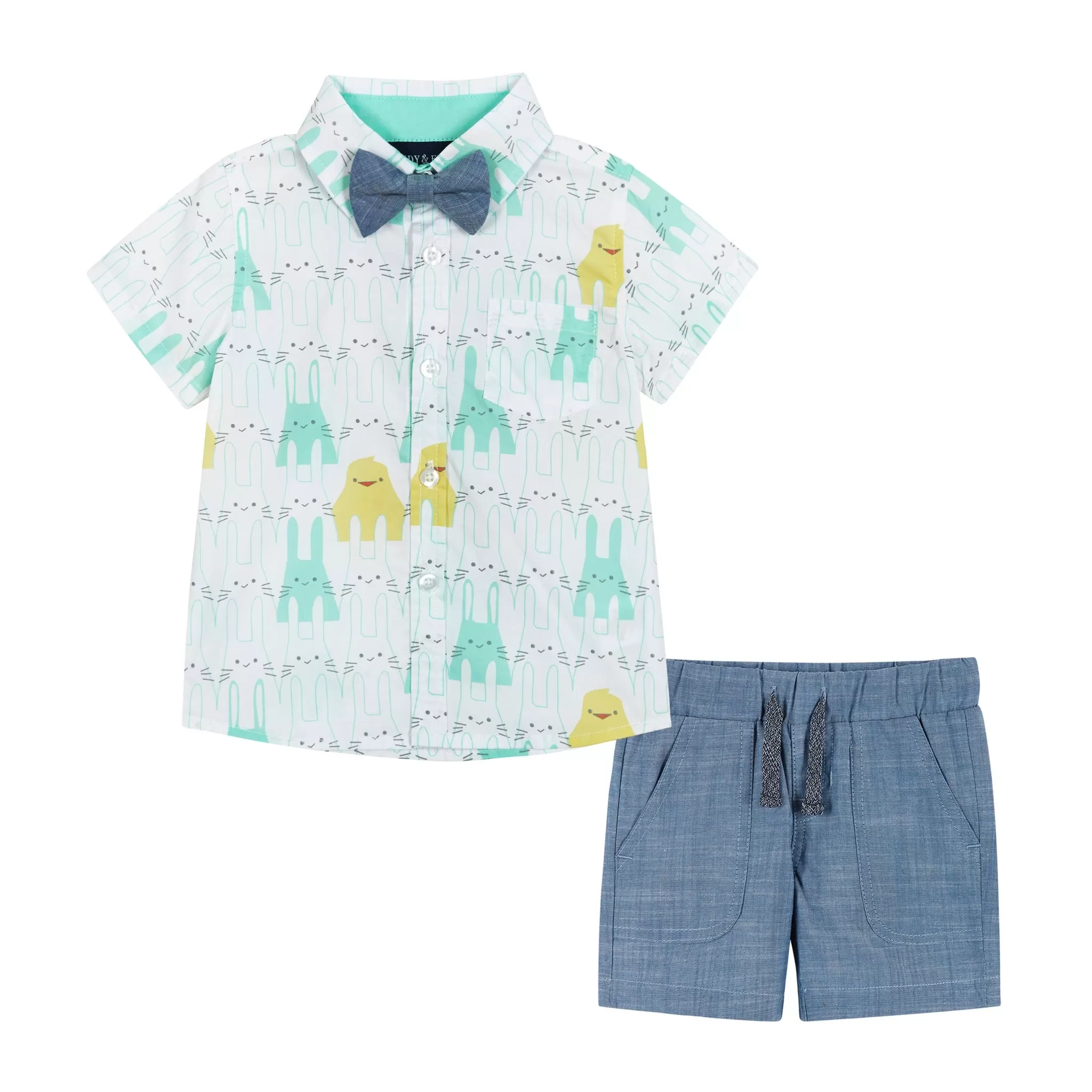 Baby Easter Animals Print Button-Up & Short Set | Blue