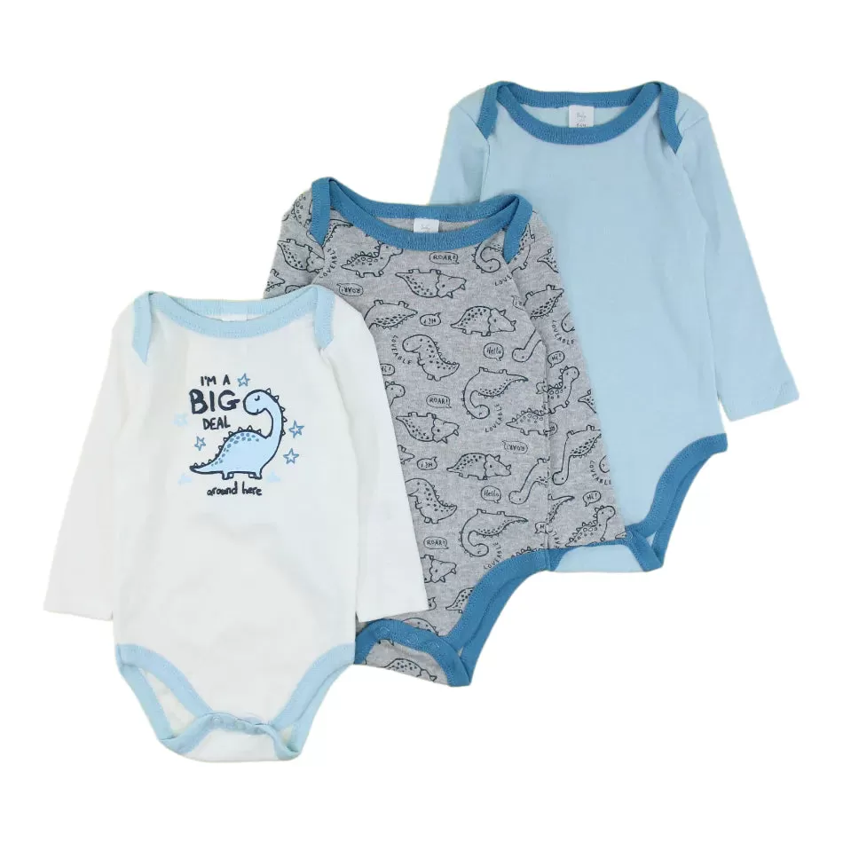 Baby Kiss 3 Pk Full Sleeves Cotton Bodysuits - I,m A Big Deal Around Here