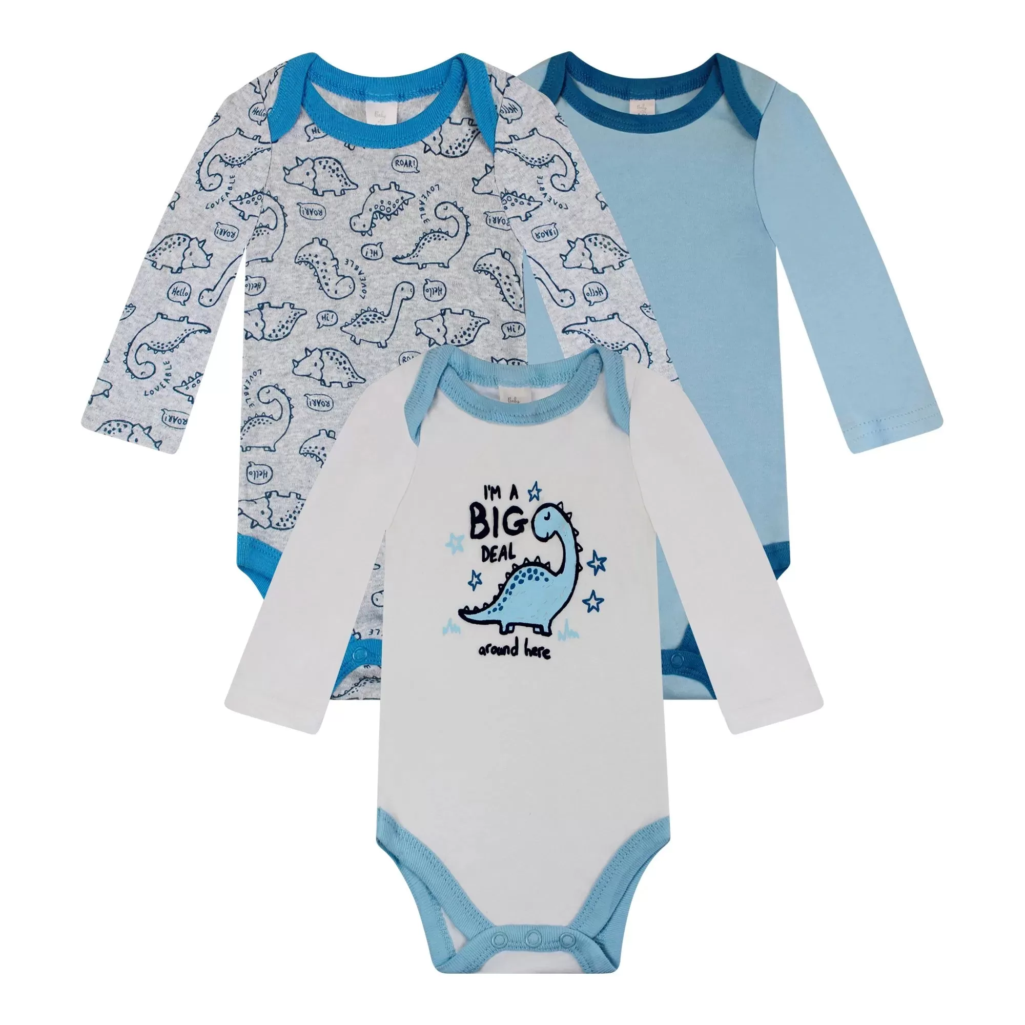 Baby Kiss 3 Pk Full Sleeves Cotton Bodysuits - I,m A Big Deal Around Here