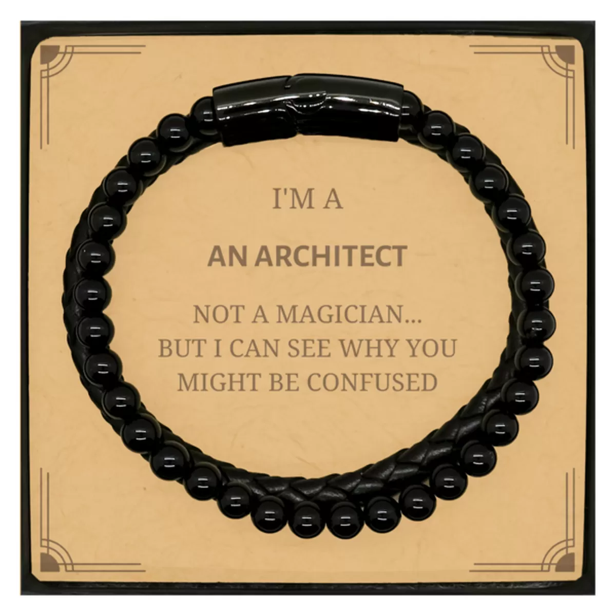 Badass Architect Gifts, I'm Architect not a magician, Sarcastic Stone Leather Bracelets for Architect Birthday Christmas for  Men, Women, Friends, Coworkers